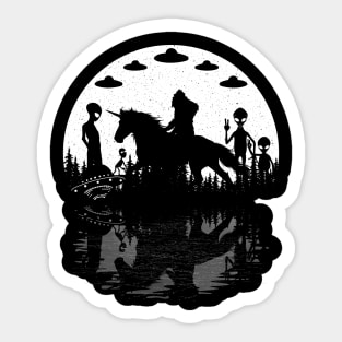 Bigfoot unicorn And Aliens Sticker